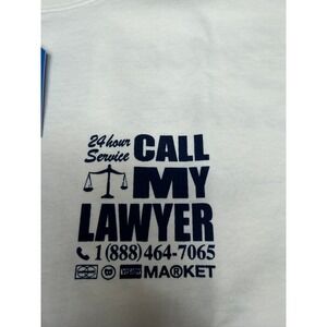 NWT! "Market" Call My Lawyer Graphic T-Shirt Men L White Short Sleeve Smudge